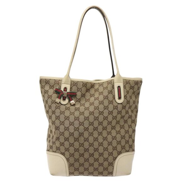 GUCCI GG Canvas Web Sherry Line Tote Bag Beige Gold 181779 Auth gh219 - Picture 1 of 16